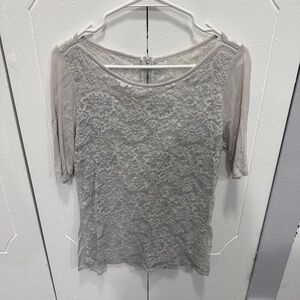 New York and Company Silver Lace Short Sleeve Shirt